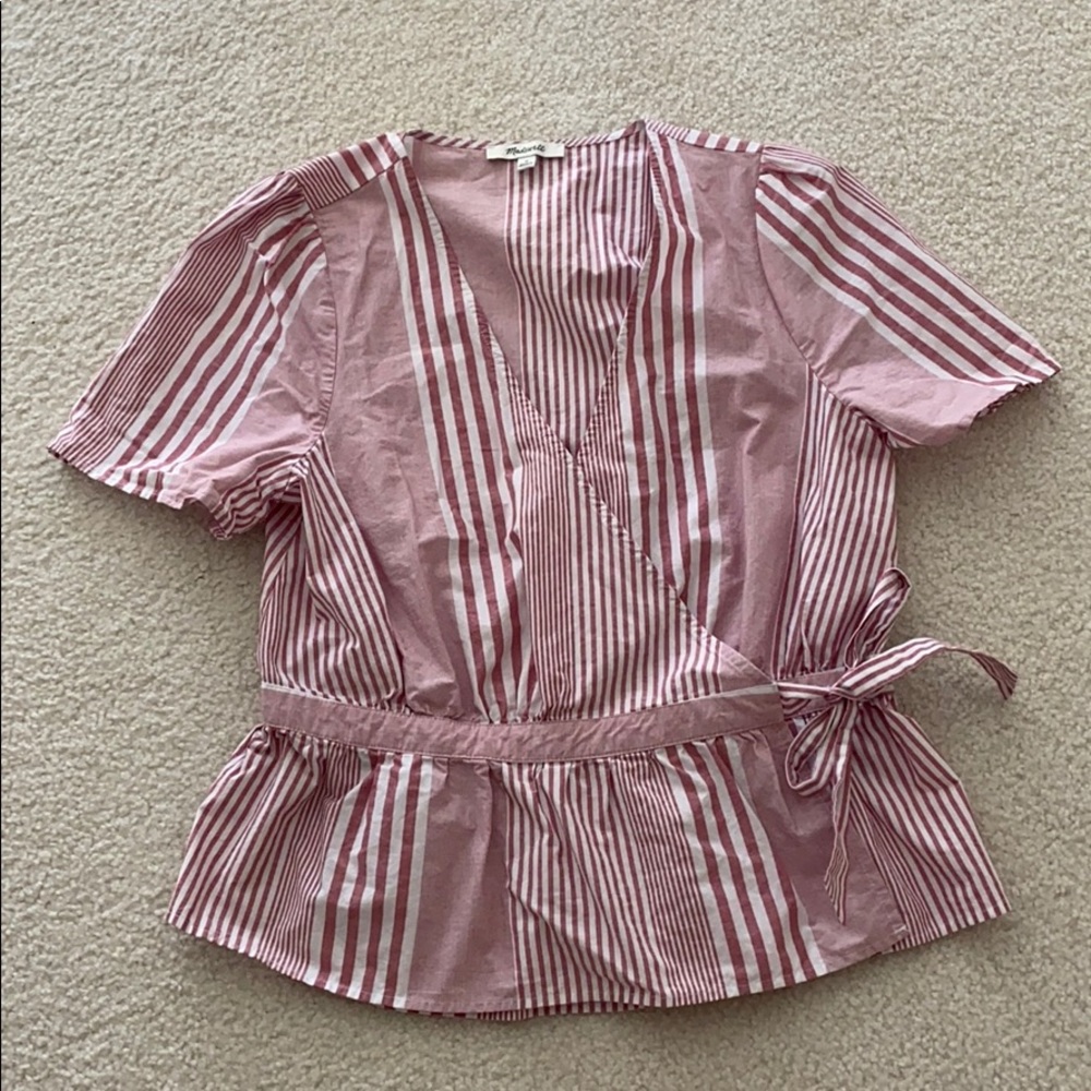 Madewell Ruffle-Hem Wrap Top in Stripe Mix